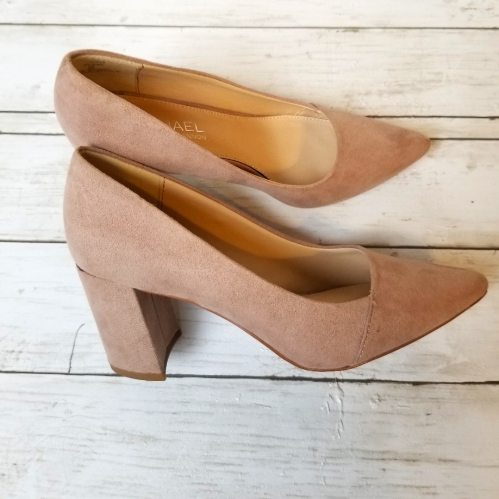 Michael Shannon Elaine  Faux Suede Almond Toe Block Heel Shoe